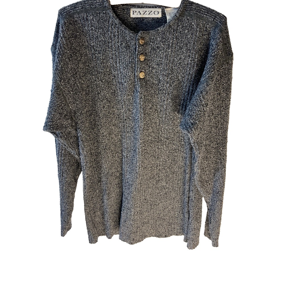 Vtg Pazzo Men M Silk Blend Thermal‎ Cable Sweater Pullover Gray Classic